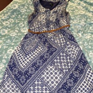 Navy Blue And White Pattern Dress